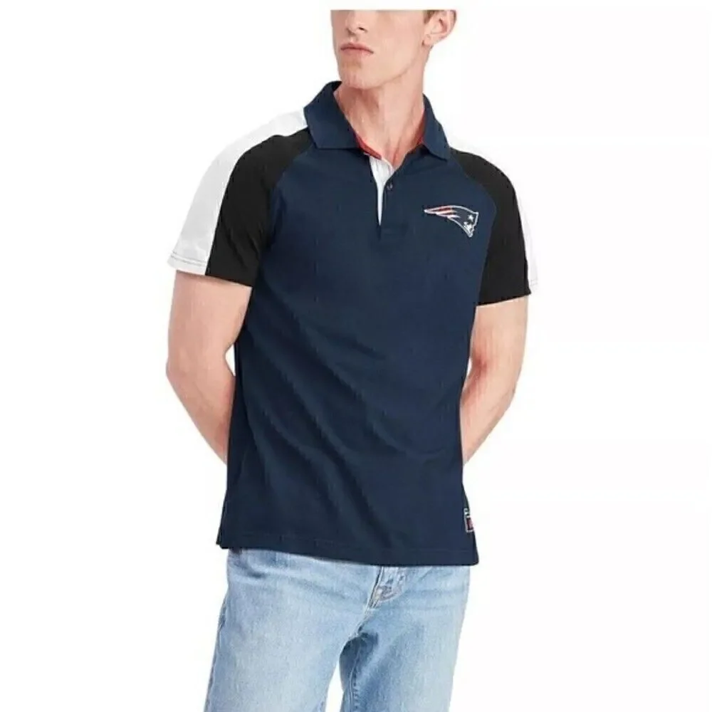 TOMMY HILFIGER M Men's Navy, White New England Patriots Holden Raglan Polo Shirt